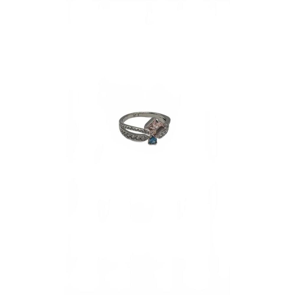 Silver Tone Ring with Pink and Blue Gemstones Size 9 - Picture 2 of 4
